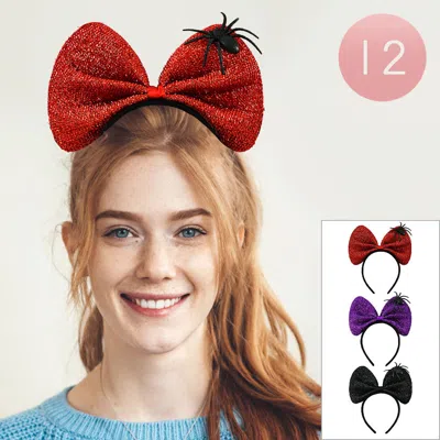 Fashnzfab 12pcs - Halloween Spider Accent Oversized Bow Headbands In Red
