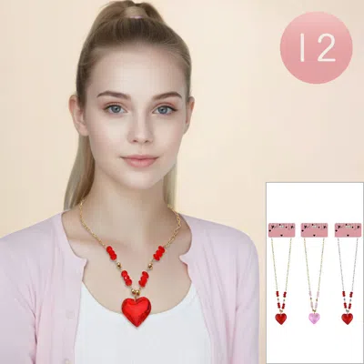 Fashnzfab 12pcs - Heart Pendant Beaded Necklaces - Assorted In Multi
