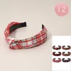 Fashnzfab 12pcs - Holiday Plaid Pattern Knot Headbands In Red