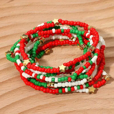 Fashnzfab 12pcs - Holiday Star Beaded Stretch Multi Layered Bracelets Multi