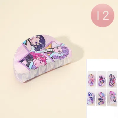 Fashnzfab 12pcs - Huntrix Anime Character Printed Half Moon Hair Claw Clips In Blue