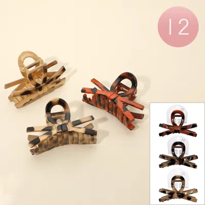 Fashnzfab 12pcs - Leopard Pattern Crisscross Bow Hair Claw Clips In Brown