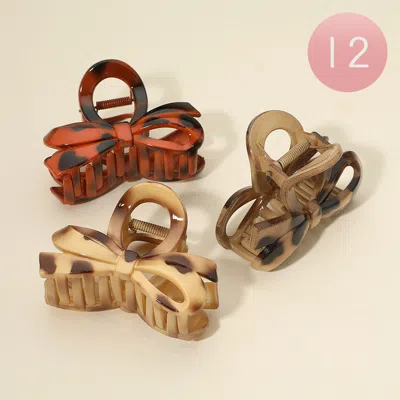Fashnzfab 12pcs - Leopard Pattern Print Bow Hair Claw Clips In Multi
