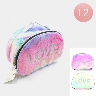 Fashnzfab 12pcs - Love Message Faux Fur Pouch Bags 9" X 6" X 3.75" In Multi