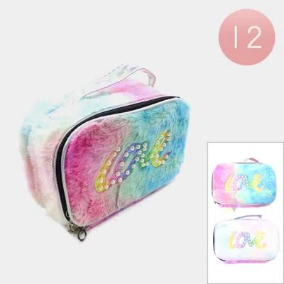 Fashnzfab 12pcs - Love Message Faux Fur Pouch Bags In Multi