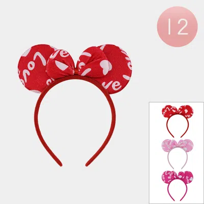 Fashnzfab 12pcs - Love Message Printed Bow Ear Pointed Headbands In Red