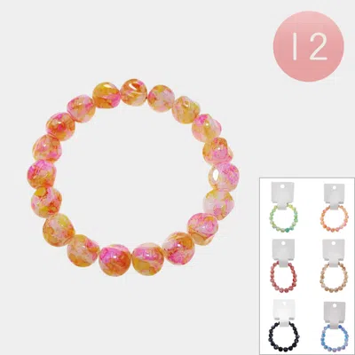 Fashnzfab 12pcs - Marble Ball Beaded Stretch Bracelets In Pink