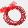 Fashnzfab 12pcs - Metal Ball Pointed Guitar String Stackable Stretch Bracelets In Red
