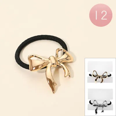 Fashnzfab 12pcs - Metal Bow Accent Stretch Hairbands - Gold, Silver In Multi