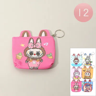Fashnzfab 12pcs - Monster Bunny Character Printed Mini Keychain Coin Purse Bags In Multi