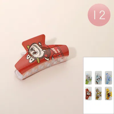 Fashnzfab 12pcs - Monster Character Printed Hair Claw Clips In Red