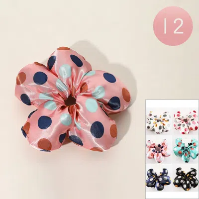 Fashnzfab 12pcs - Oversized Polka Dot Flower Hair Scrunchies In Pink