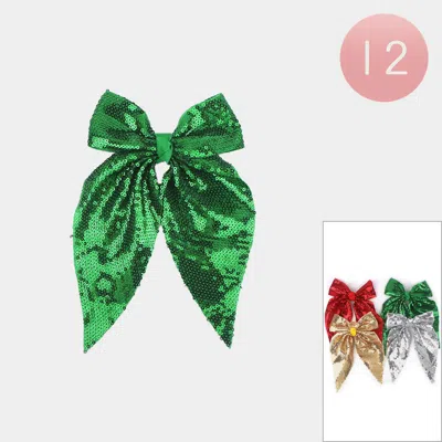 Fashnzfab 12pcs - Oversized Sequin Holiday Bow Hair Clips In Green