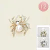 Fashnzfab 12pcs - Pearl Accent Rhinestone Paved Spider Pin Brooches In Gold