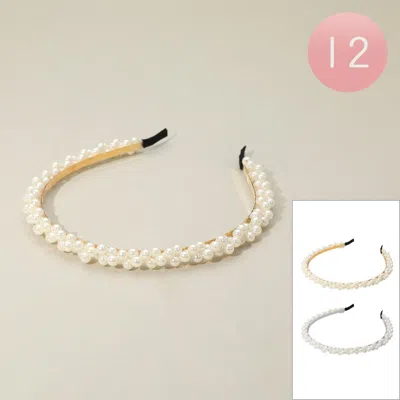 Fashnzfab 12pcs - Pearl Beaded Headbands In Gold