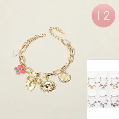 Fashnzfab 12pcs - Pearl Beaded Heart Metal Bow Evil Eye Shell Enamel Butterfly Charm Station Paperclip Chain B In Multi