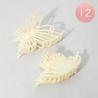 Fashnzfab 12pcs - Pearl Butterfly Hair Claw Clips In Neutral