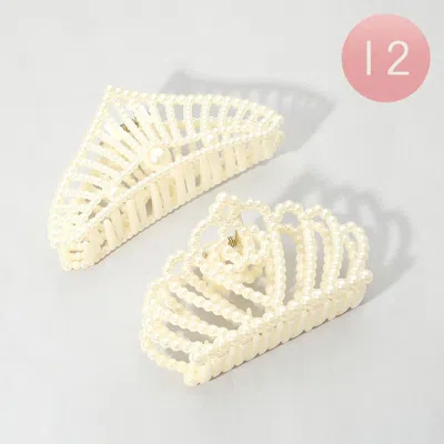 Fashnzfab 12pcs - Pearl Crown Hair Claw Clips In Neutral