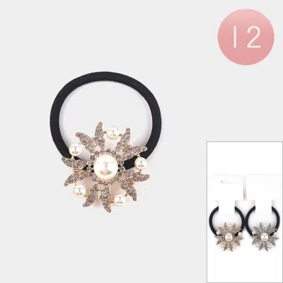 Fashnzfab 12pcs - Pearl Embellished Rhinestone Paved Cluster Pointed Stretch Hairband In Black