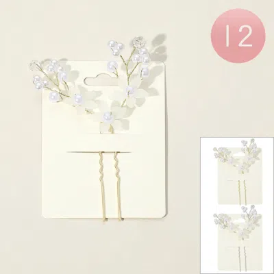 Fashnzfab 12pcs - Pearl Flower Branch Hair Comb Pins In White