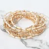 Fashnzfab 12pcs - Pearl Metal Ball Seed Faceted Beaded Stretch Multi Layered Bracelets In Gold