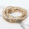 Fashnzfab 12pcs - Pearl Metal Ball Seed Faceted Beaded Stretch Multi Layered Bracelets In Gold
