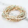 Fashnzfab 12pcs - Pearl Metal Ball Seed Faceted Beaded Stretch Multi Layered Bracelets In Green