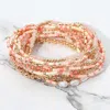 Fashnzfab 12pcs - Pearl Metal Ball Seed Faceted Beaded Stretch Multi Layered Bracelets In Pink