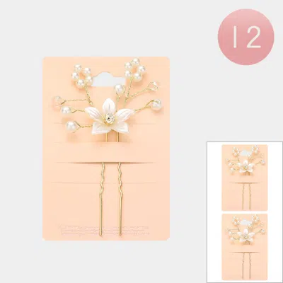 Fashnzfab 12pcs - Pearl Pointed Flower Hair Comb Pins In White