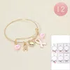 Fashnzfab 12pcs - Pink Ribbon Heart Charm Bangle Bracelets Assorted In Multi