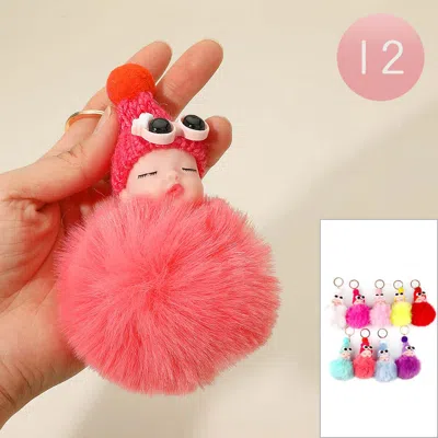 Fashnzfab 12pcs - Pom Pom Character Bag Charm Keychains In Pink