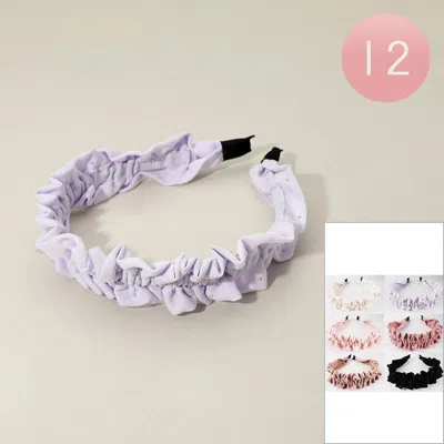 Fashnzfab 12pcs - Rhinestone Accent Subtle Ruched Fabric Headbands In Purple