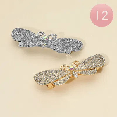 Fashnzfab 12pcs - Rhinestone Butterfly Barrettes In White