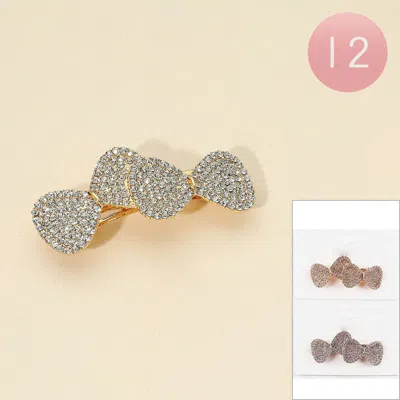 Fashnzfab 12pcs - Rhinestone Double Bow Barrettes In Gold