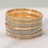 Fashnzfab 12pcs - Rhinestone Embellished Stackable Multi Layered Bangle Bracelets - Clear, Gold In Multi