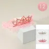 Fashnzfab 12pcs - Rhinestone Embellished Tulle Crown Headbands In Pink