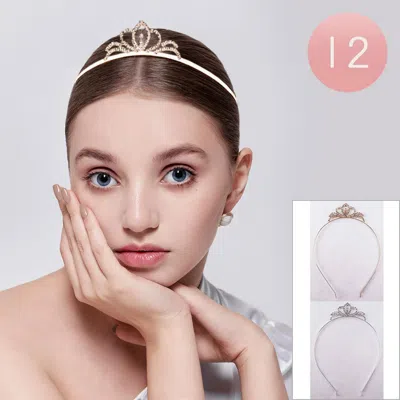 Fashnzfab 12pcs - Rhinestone Paved Princess Tiara 1.2" H In Multi