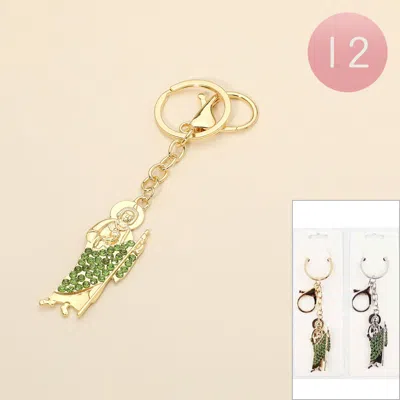 Fashnzfab 12pcs - Rhinestone Paved Religious Saint Figure Bag Charm Keychain In Multi