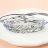 Fashnzfab 12pcs - Ribbon Colorful Rhinestone Layered Stretch Bracelets - Ab, Silver In Metallic