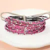 Fashnzfab 12pcs - Ribbon Colorful Rhinestone Layered Stretch Bracelets Ab, Hematite, Pink In Multi