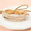 Fashnzfab 12pcs - Ribbon Colorful Rhinestone Layered Stretch Bracelets Ab, Opal In Multi