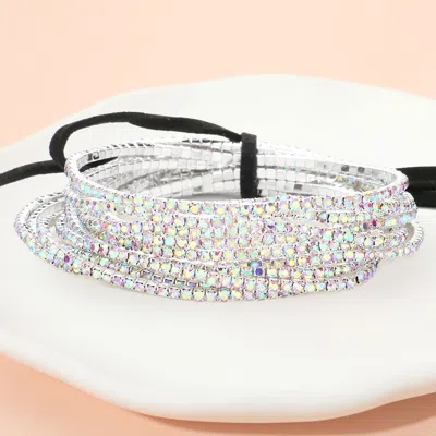 Fashnzfab 12pcs - Ribbon Colorful Rhinestone Layered Stretch Bracelets Ab, Silver In Multi