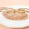 Fashnzfab 12pcs - Ribbon Colorful Rhinestone Layered Stretch Bracelets In Gold