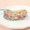 Fashnzfab 12pcs - Ribbon Colorful Rhinestone Layered Stretch Bracelets Gold, Pink, Turquoise In Multi