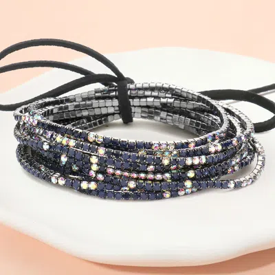 Fashnzfab 12pcs - Ribbon Colorful Rhinestone Layered Stretch Bracelets In Multi