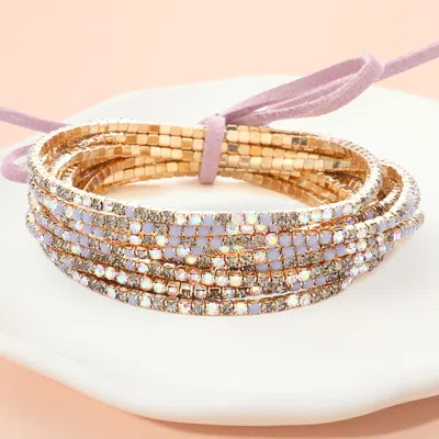 Fashnzfab 12pcs - Ribbon Colorful Rhinestone Layered Stretch Bracelets In Multi