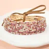 Fashnzfab 12pcs - Ribbon Colorful Rhinestone Layered Stretch Bracelets In Pink