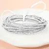 Fashnzfab 12pcs - Ribbon Colorful Rhinestone Layered Stretch Bracelets Silver In Silver