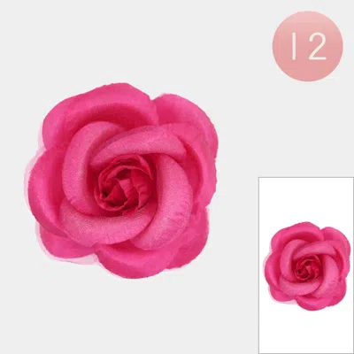 Fashnzfab 12pcs - Rose Flower Alligator Hair Clips Brooches In Red