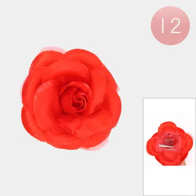 Fashnzfab 12pcs - Rose Flower Alligator Hair Clips Brooches In Red